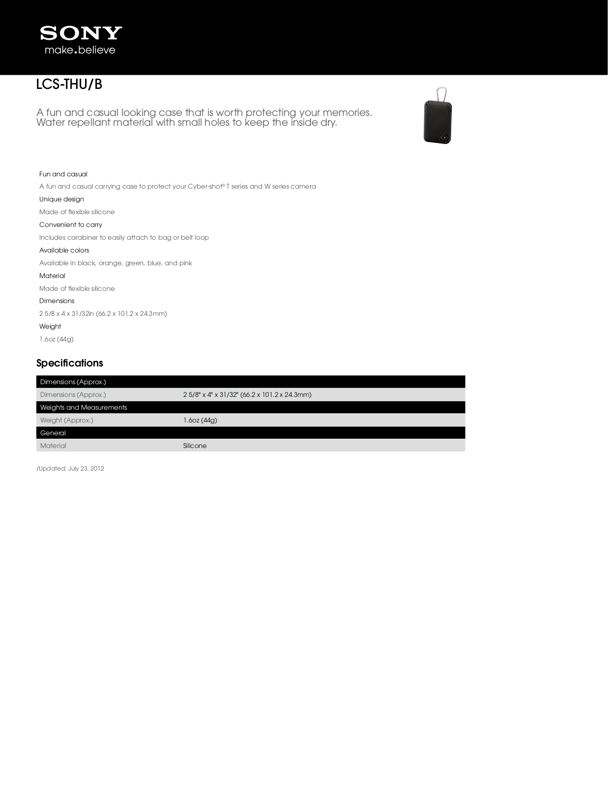 Sony LCS-THU Marketing Specifications