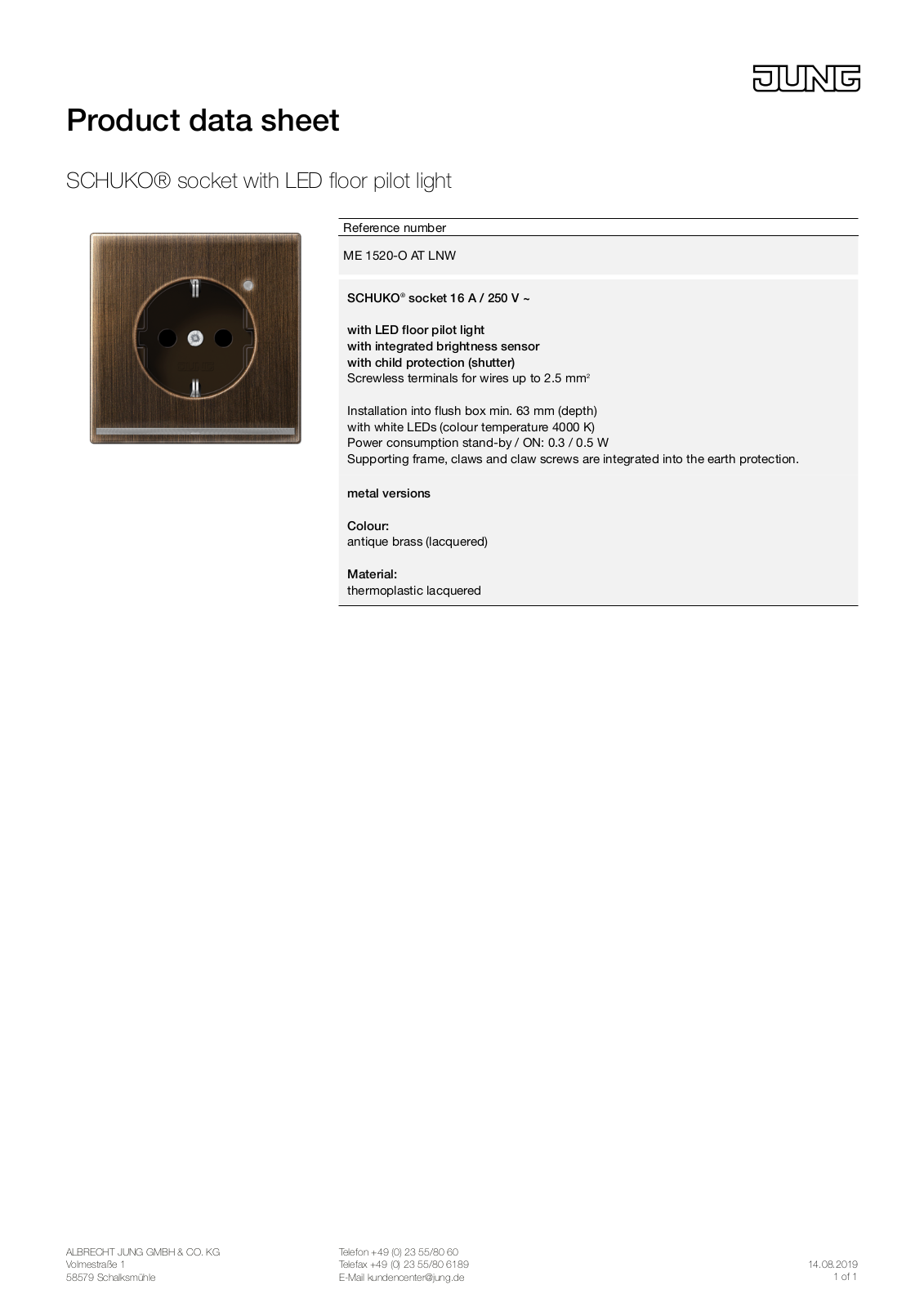 Jung ME 1520-O AT LNW User Manual