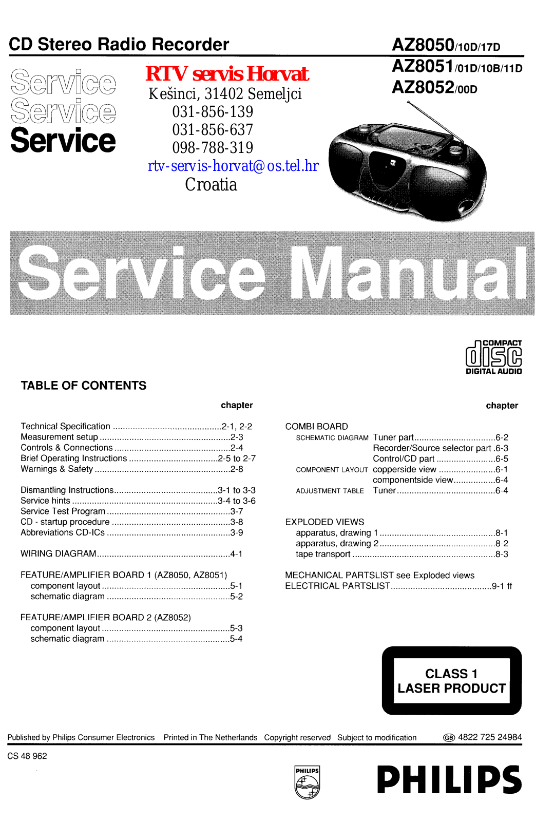 Philips AZ-8052 Service manual