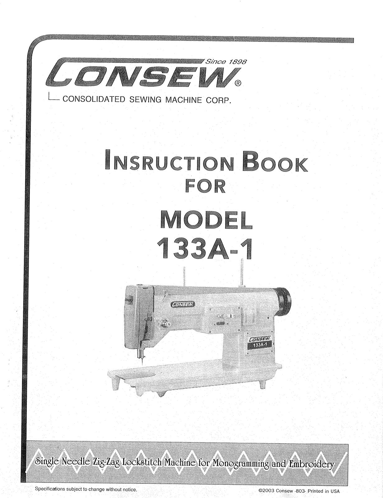 CONSEW 133A-1 Instruction Handbook