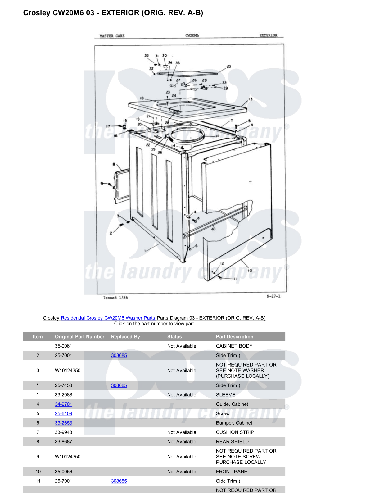 Crosley CW20M6 Parts Diagram