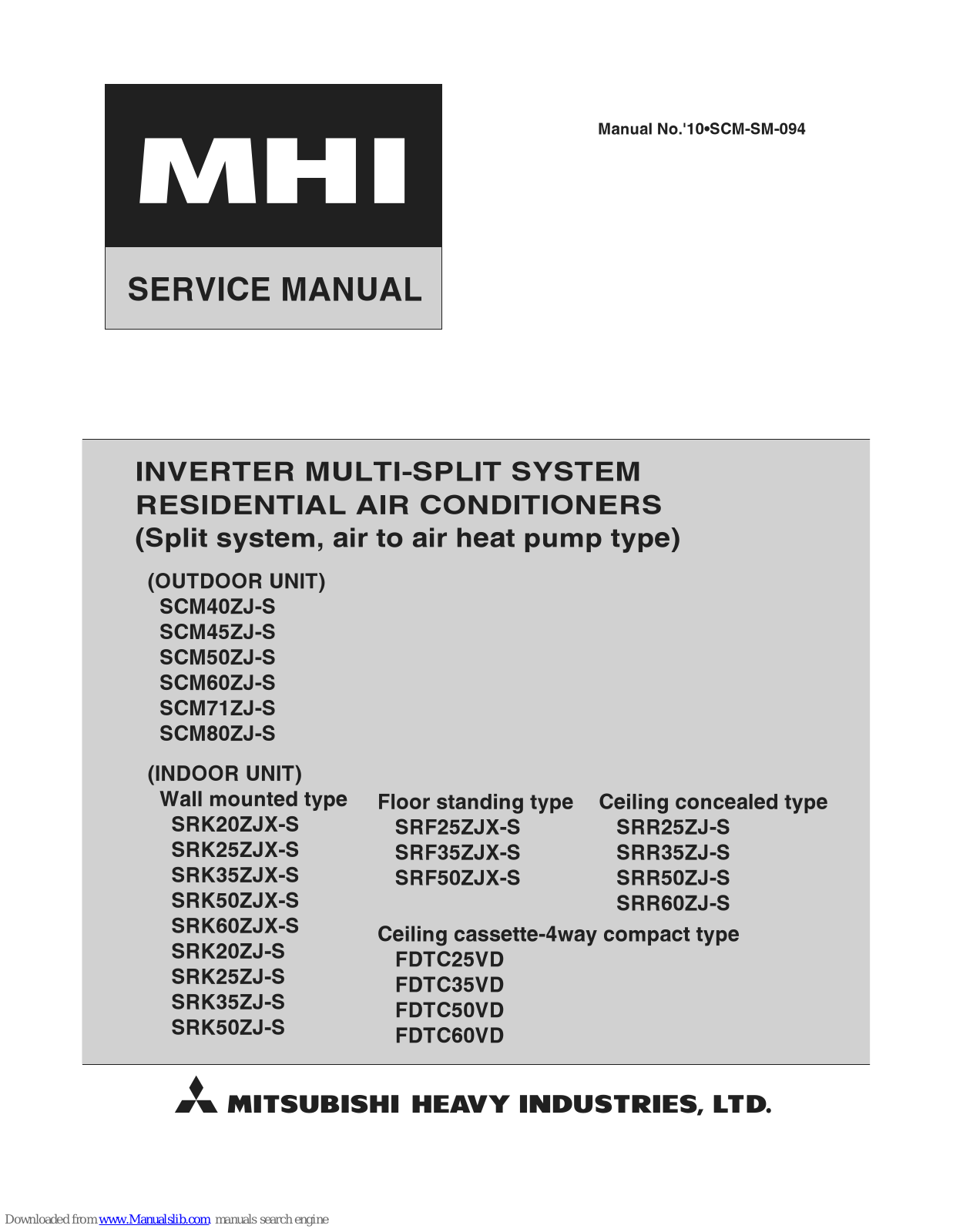 Mitsubishi SCM40ZJ-S, SRK20ZJX-S, SCM71ZJ-S, SCM80ZJ-S, SCM45ZJ-S Service Manual