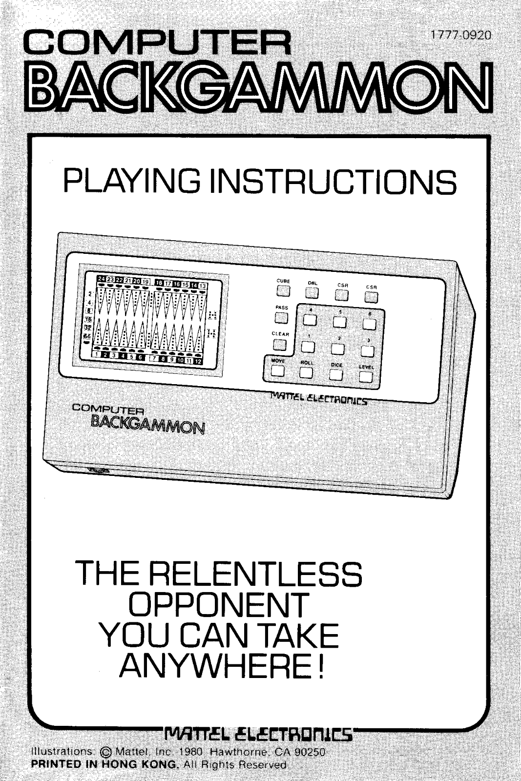 Mattel Backgammon User Guide