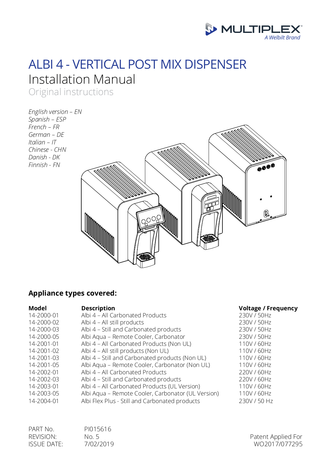 Multiplex 14-2000-02, 14-2000-01, 14-2000-03, 14-2000-05, 14-2001-01 Installation Manual