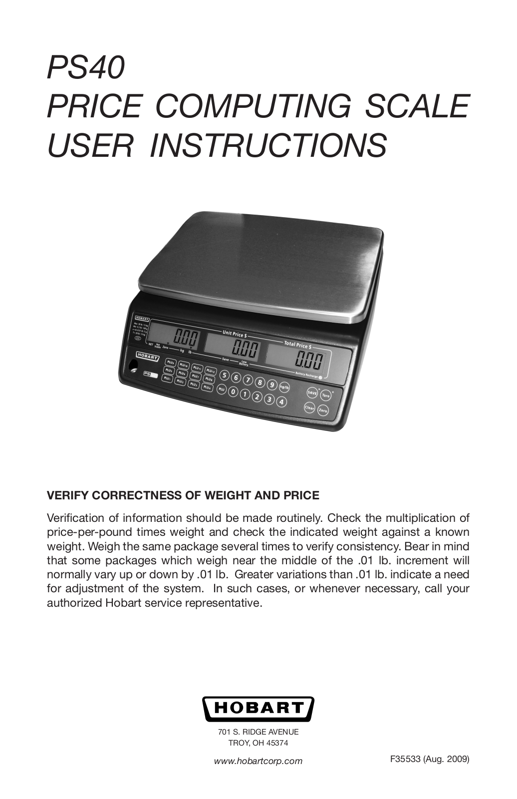 Hobart PS40 Installation Manual