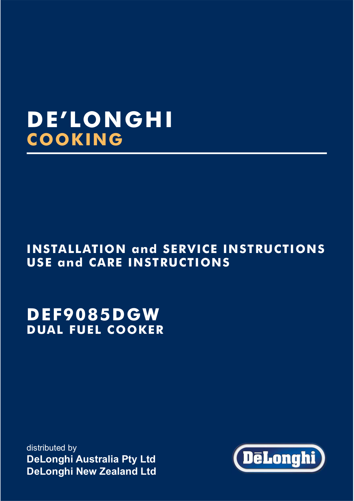 DèLonghi DEF9085DGW, DEF608GW Installation And Service Instructions Manual