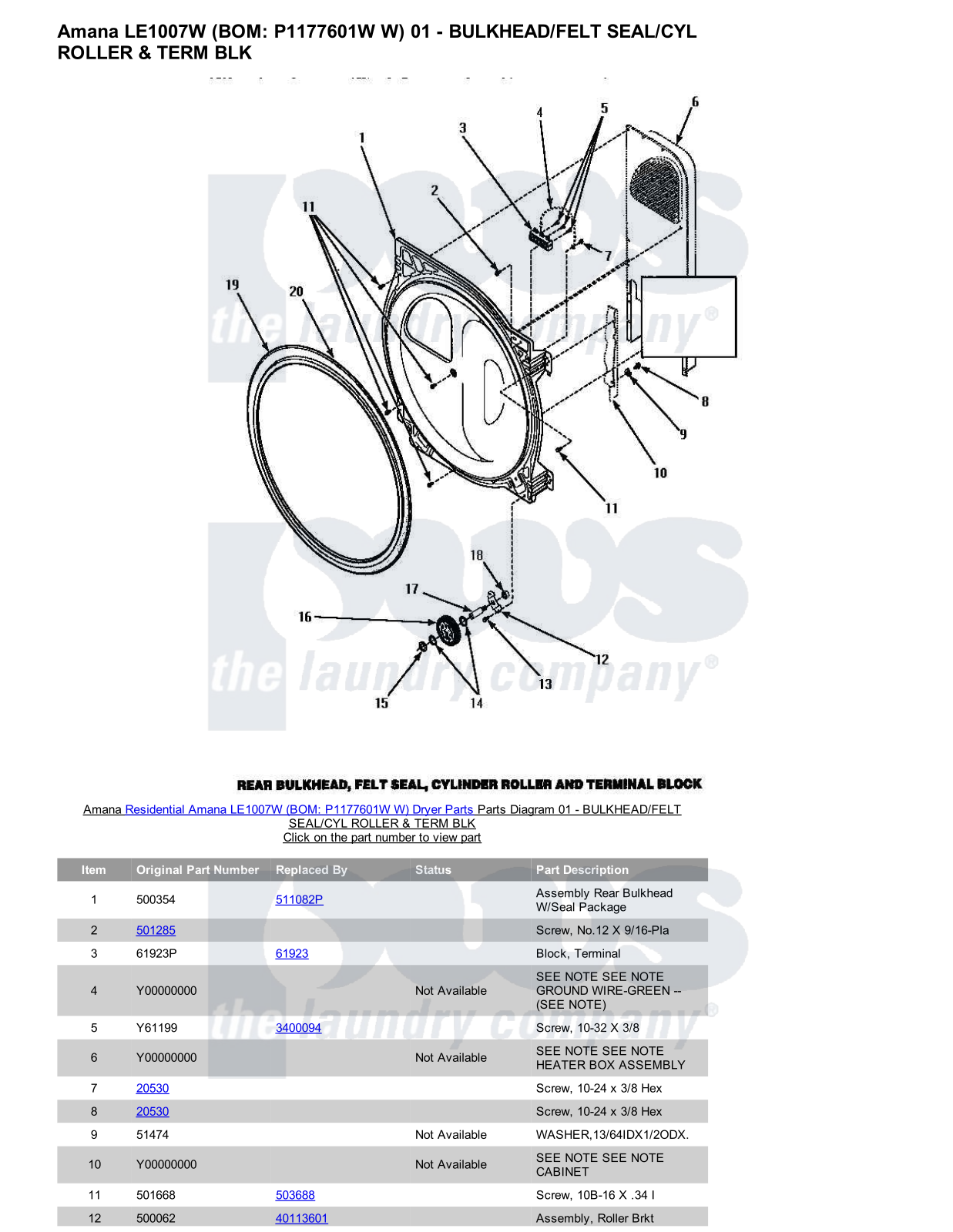 Amana LE1007W Parts Diagram