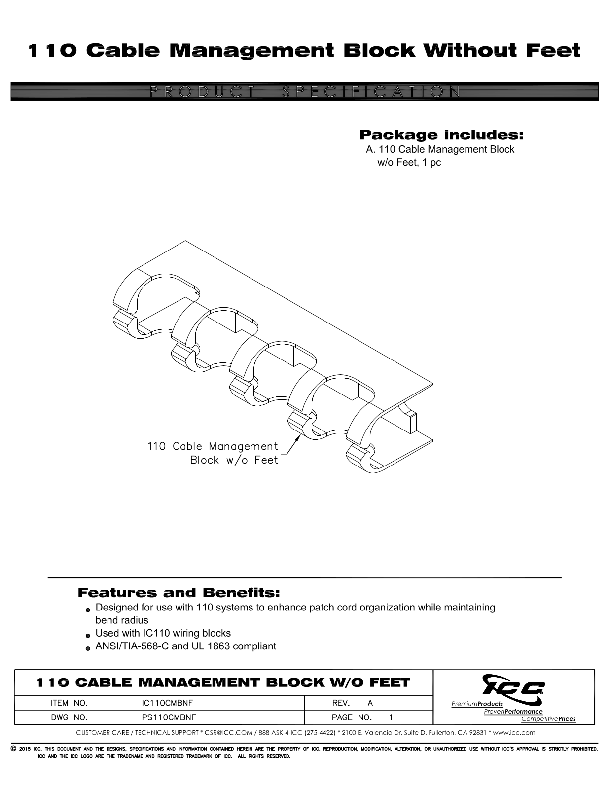 ICC IC110CMBNF Specsheet