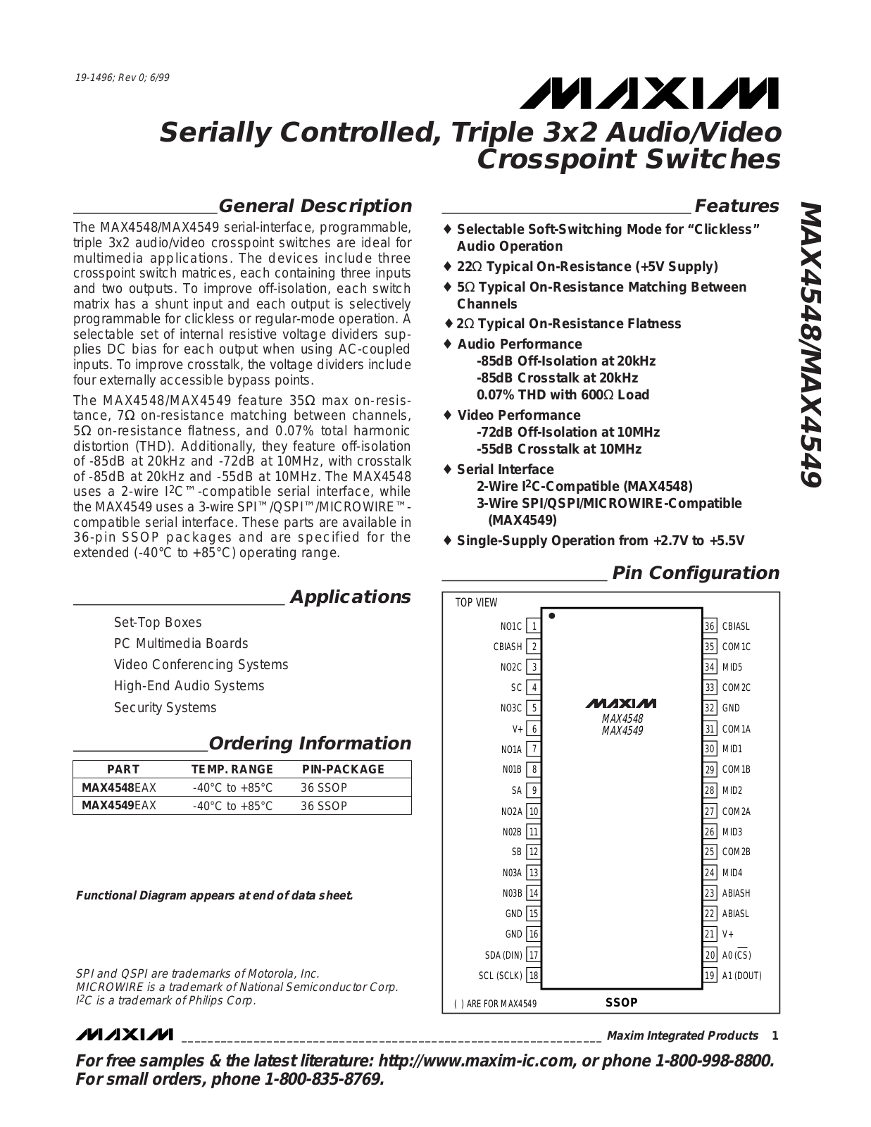 Maxim MAX4548EAX Datasheet