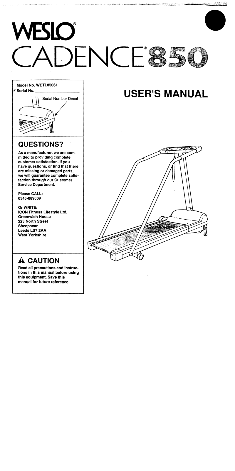 Weslo WETL85061 Owner's Manual