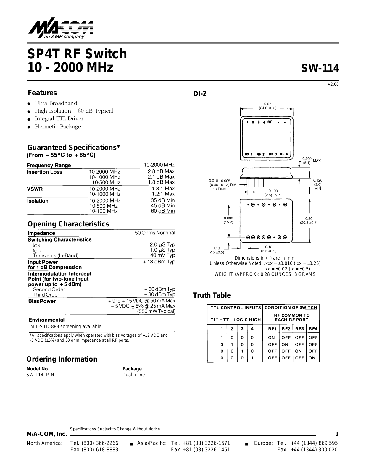 Datasheet SW-114 Datasheet (M A COM) - ManualMachine.com