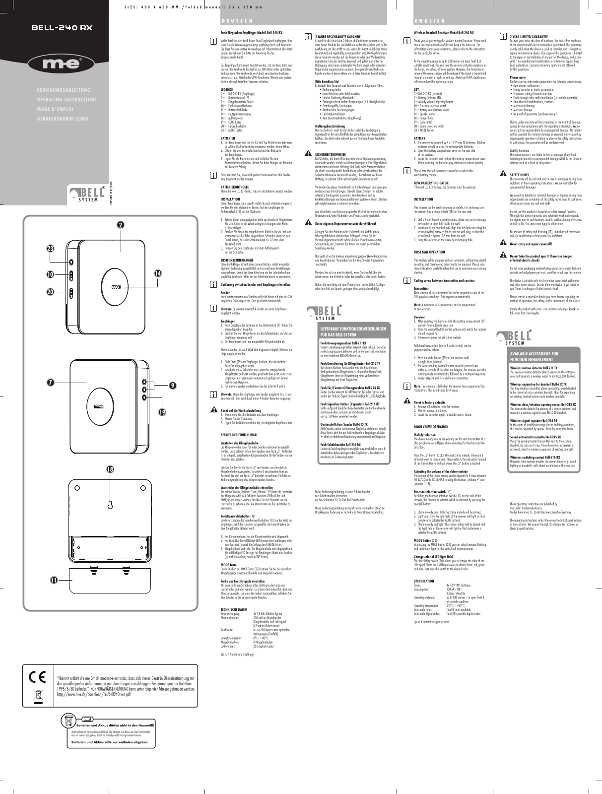 m-e modern-electronics BELL 240 RX Operating Instructions