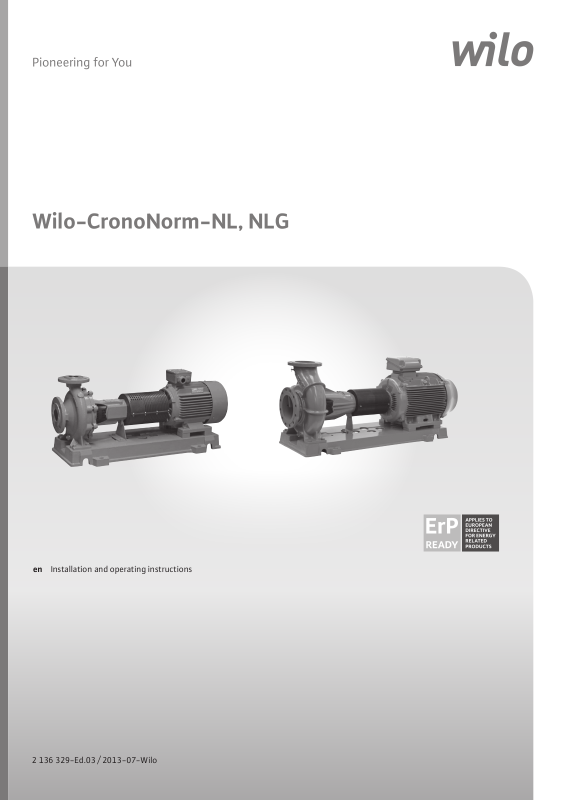 Wilo CronoNorm-NL, CronoNorm-NLG Installation And Operating Instructions Manual