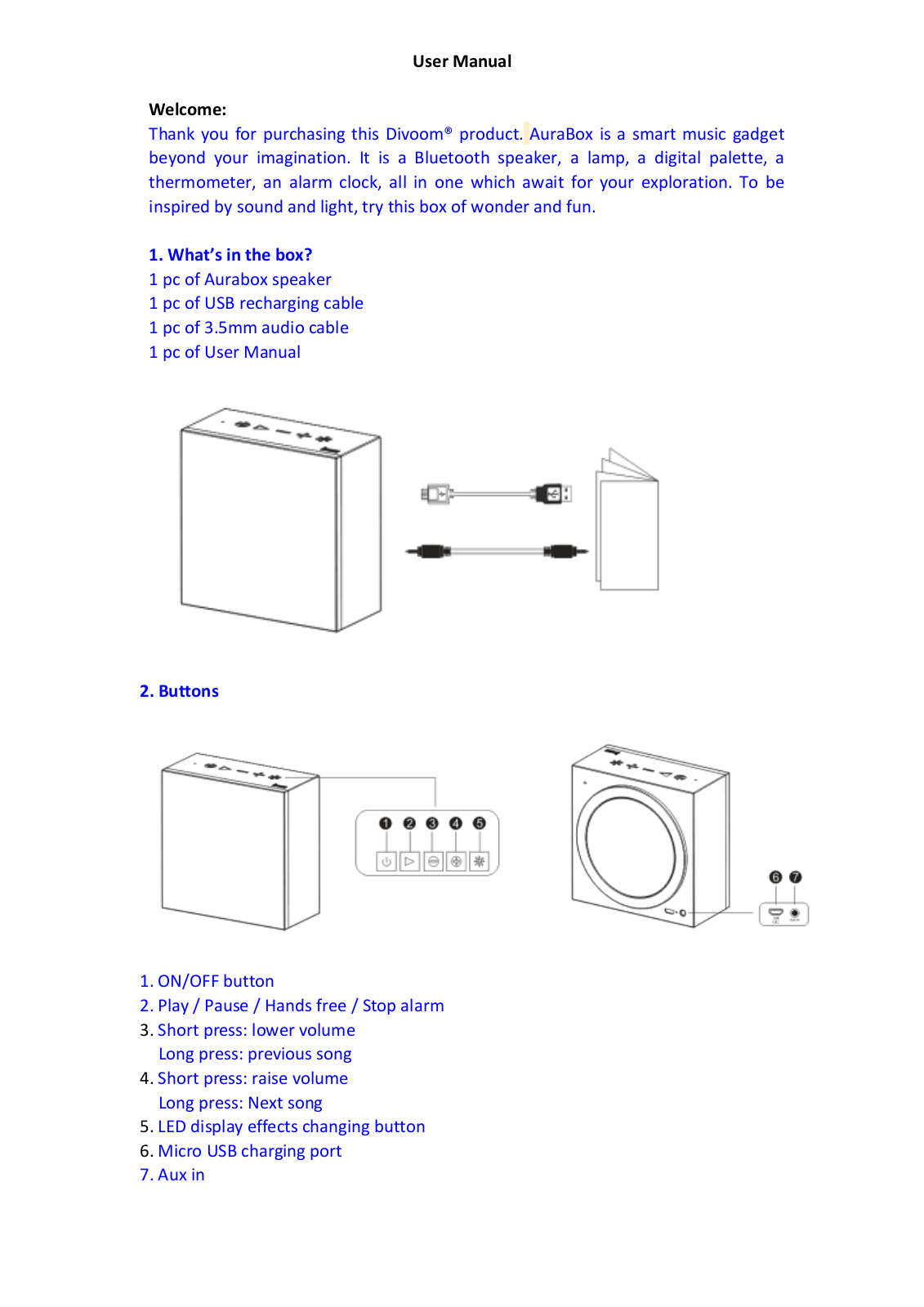 Divoom Technology AURABOX Users Manual