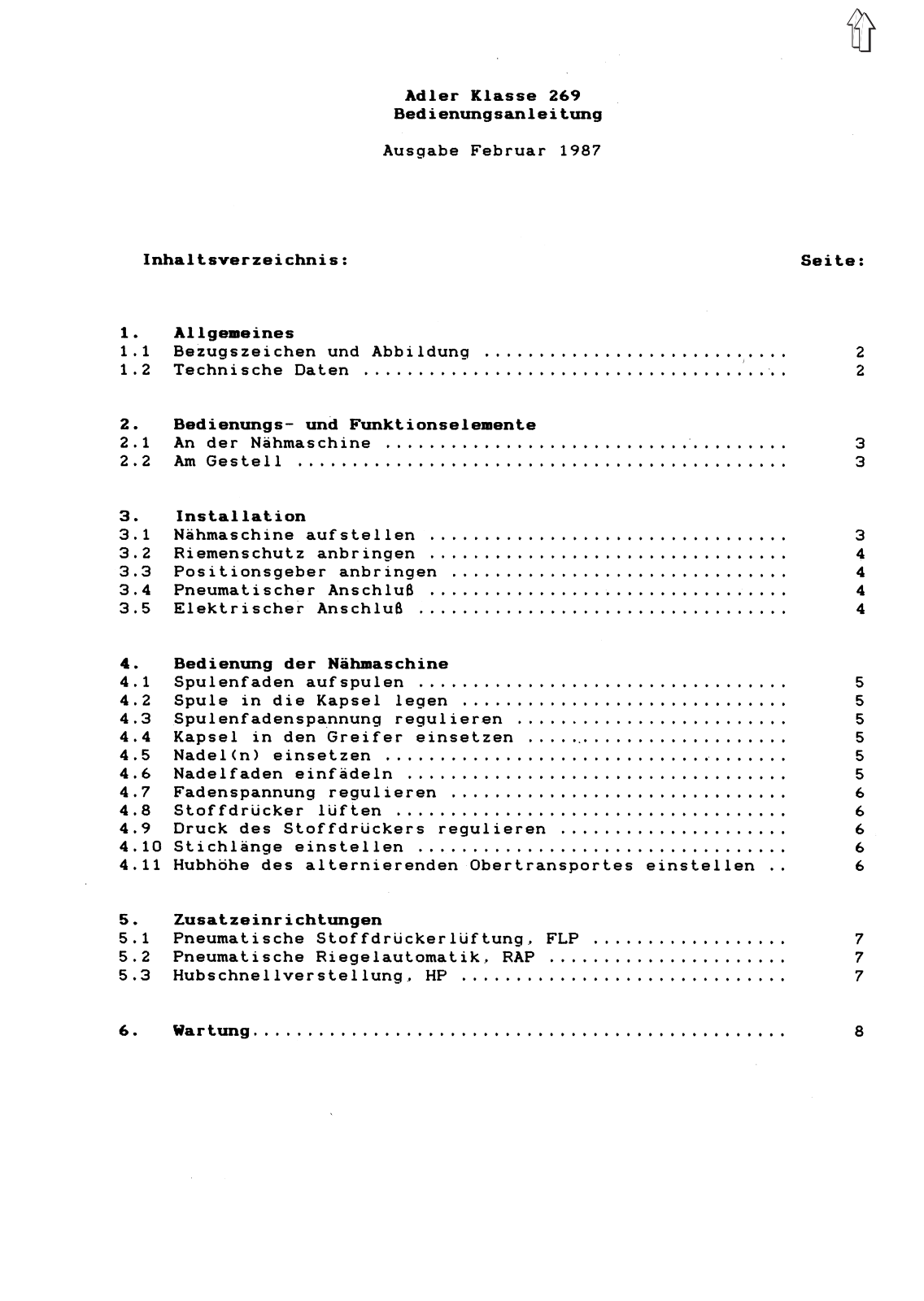 Adler 269 Operating Instruction