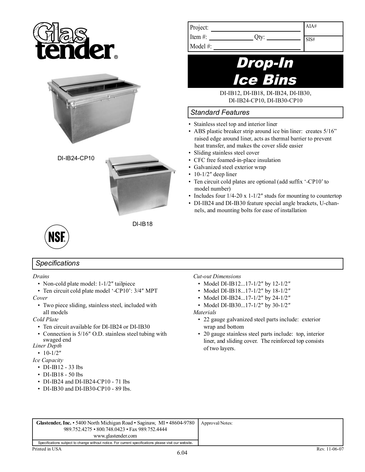 Glastender DI-IB18, DI-IB24, DI-IB30, DI-IB24-CP10, DI-IB30-CP10 General Manual