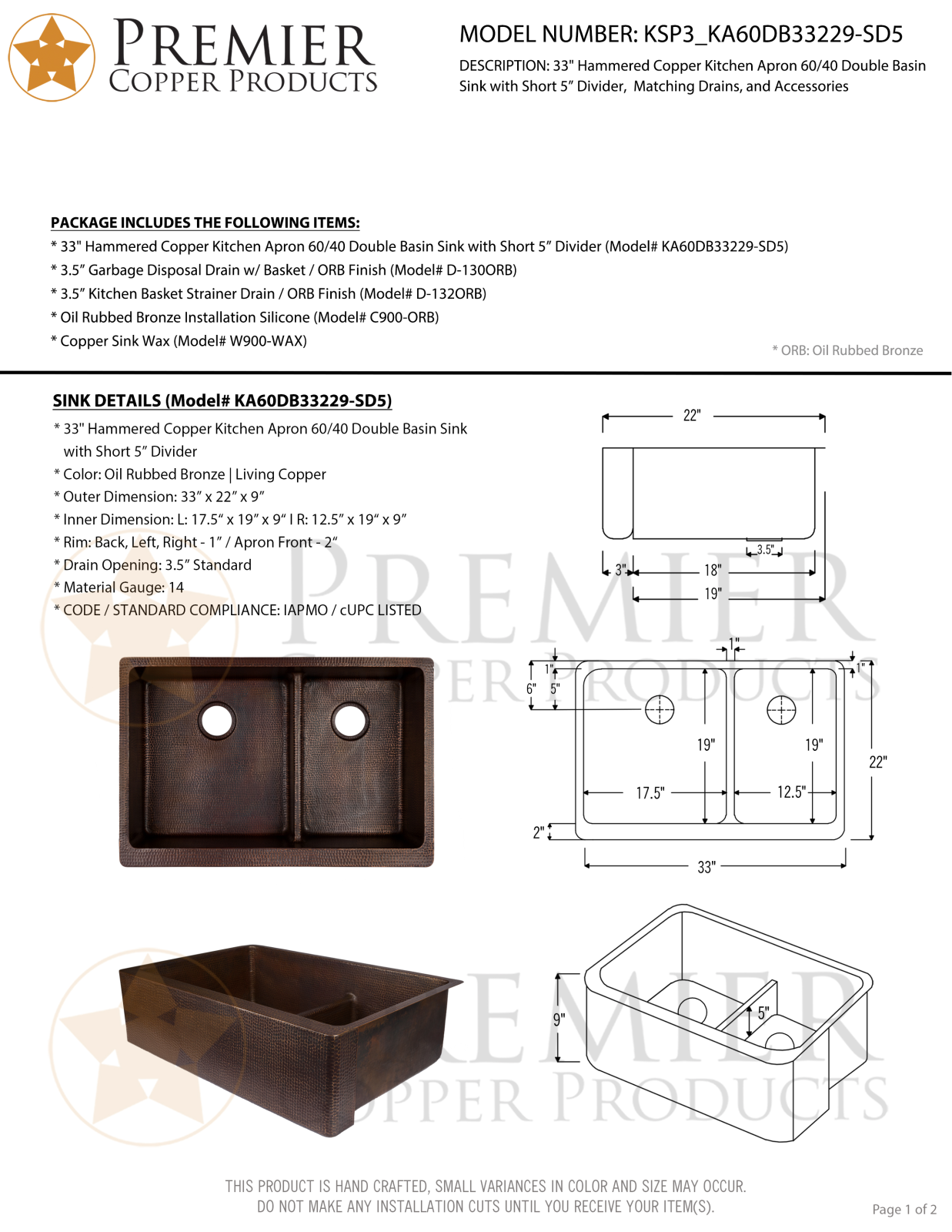 Premier Copper Products IER1968 Specifications - ManualMachine.com