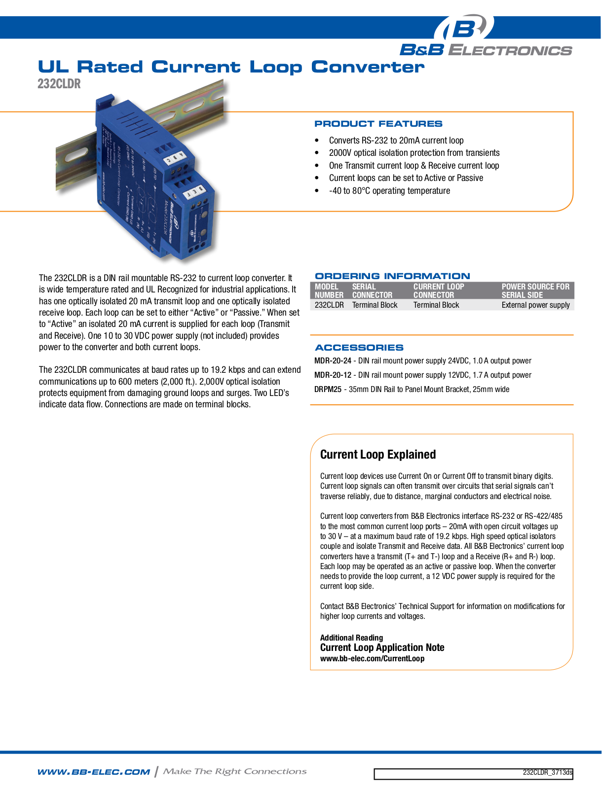 B&B Electronics 232CLDR Datasheet