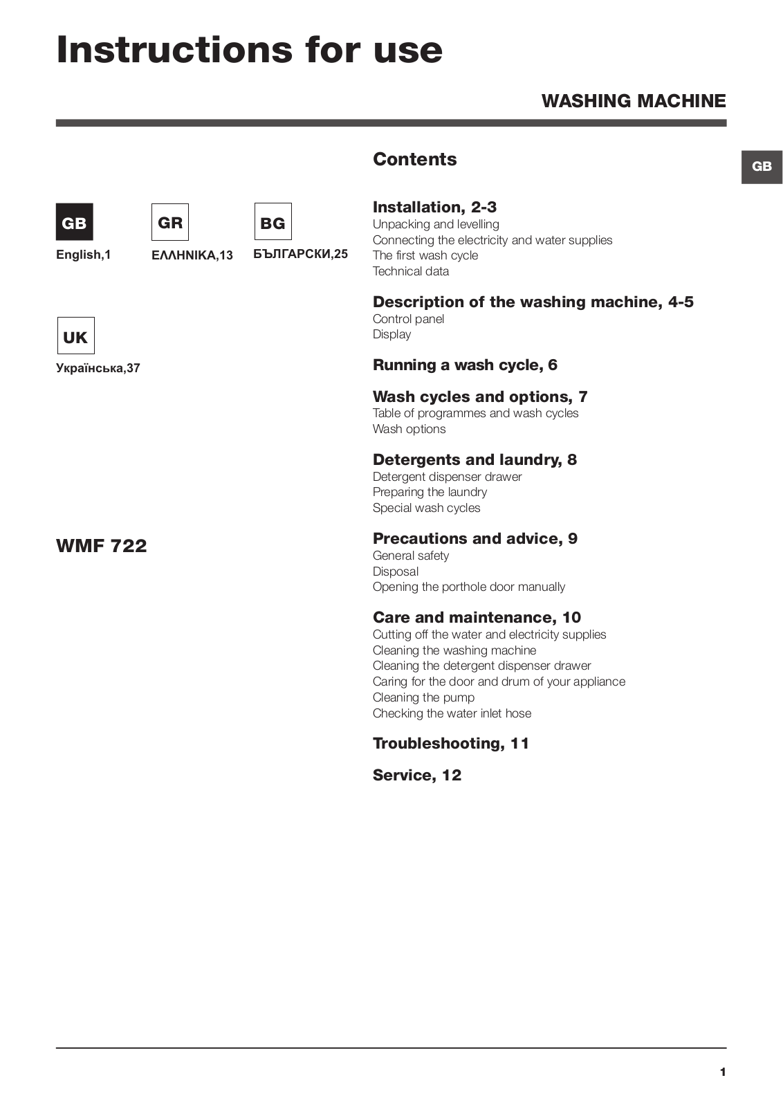 Hotpoint WMF 722BSC EU User Manual