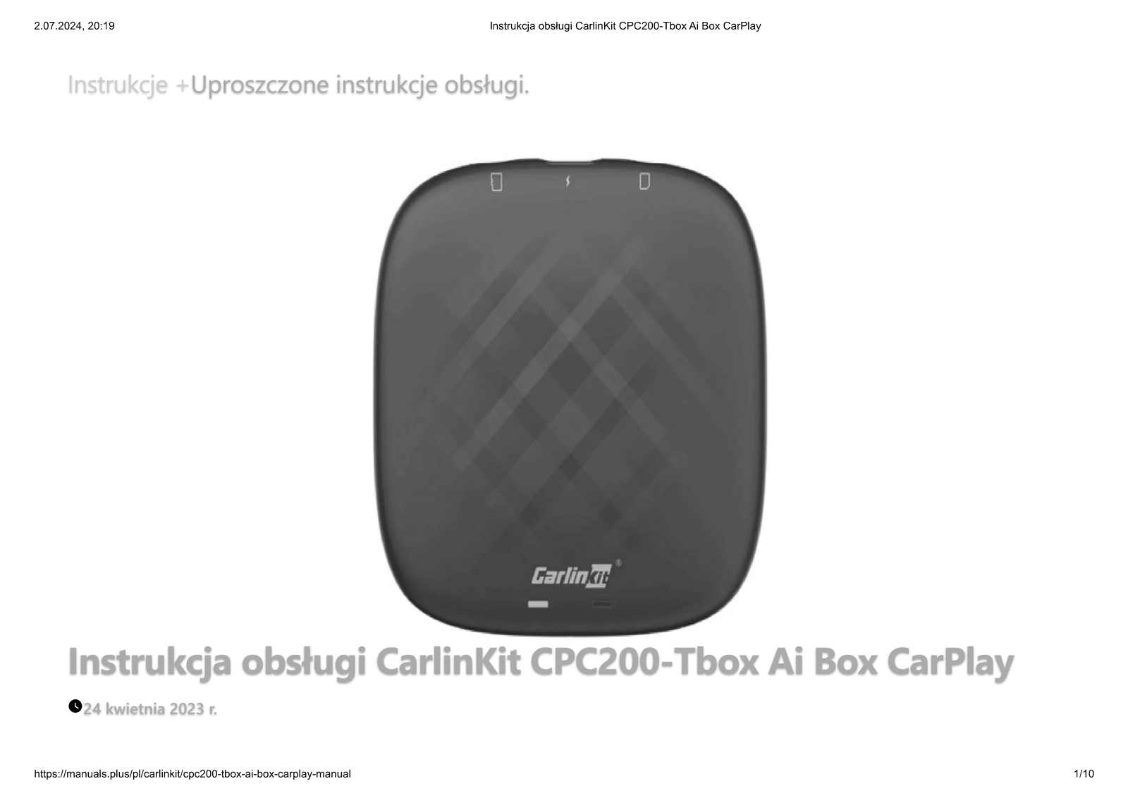 CARLINKIT CPC200 Tbox Plus User guide - ManualMachine.com