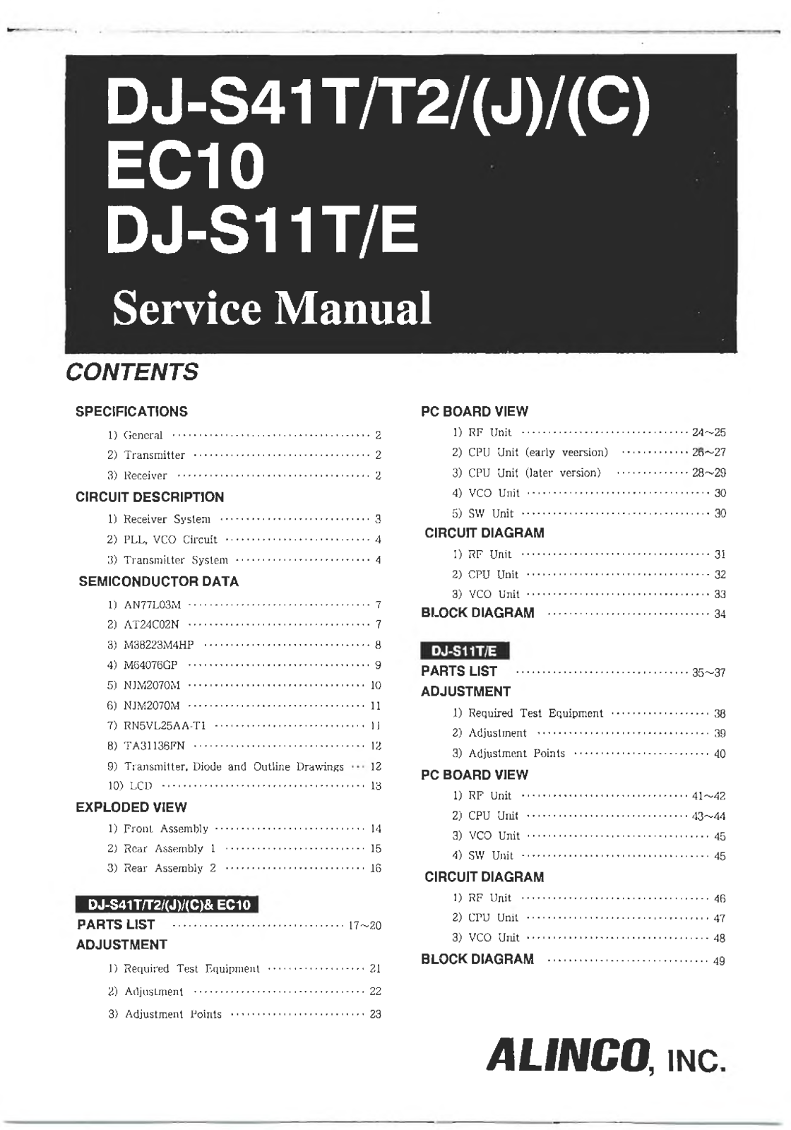 Alinco DJ-S11E, DJ-S11T, EC10, DJ-S41 C, DJ-S41 J Service Manual