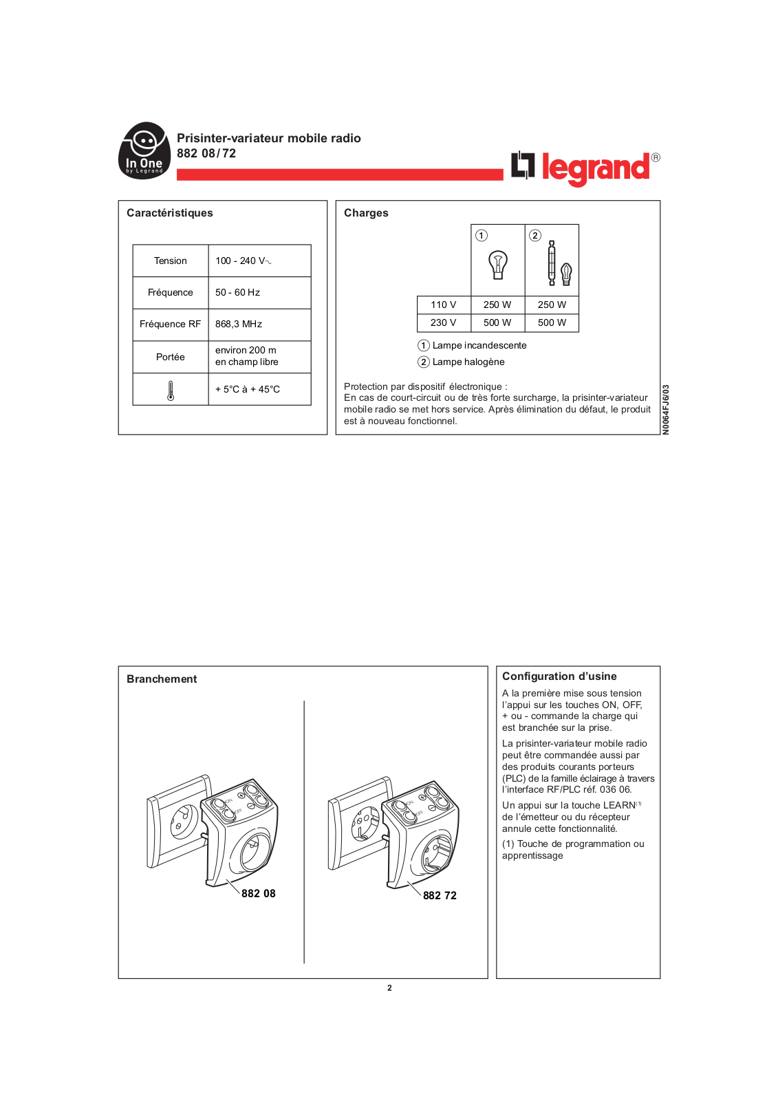 LEGRAND 882 08, 882 72, 882 07, 882 65 User Manual