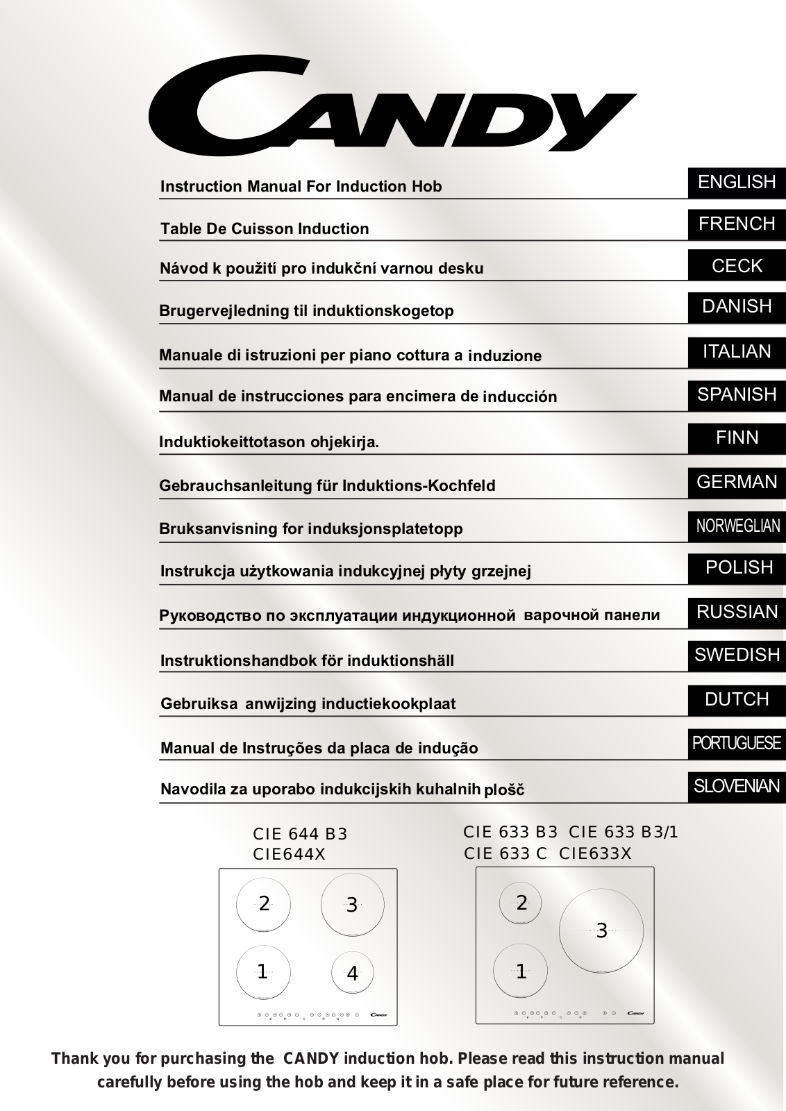 Candy CIE 644 C Operating Instructions