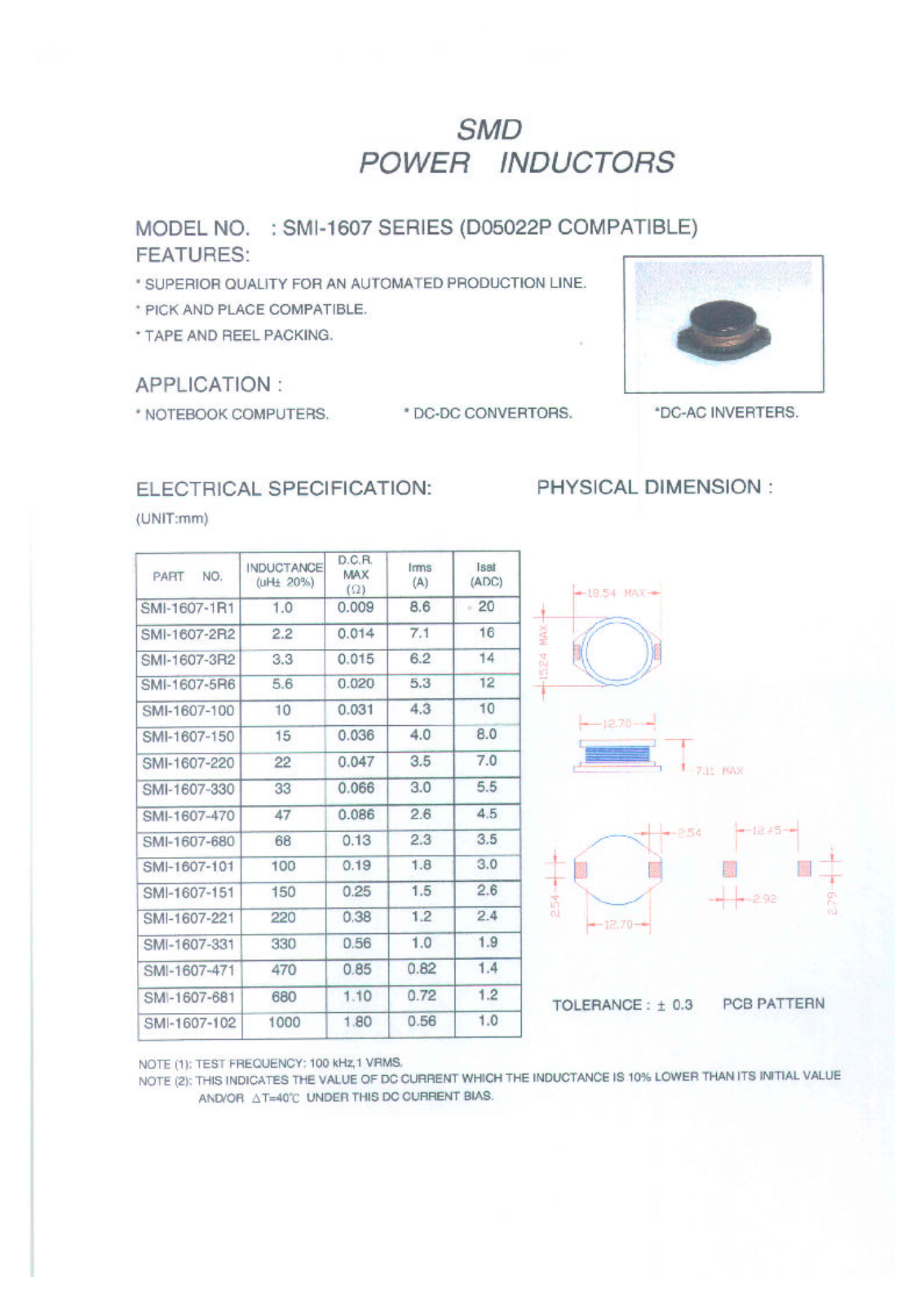 MICRO SMI-1607-100, SMI-1607-101, SMI-1607-102, SMI-1607-150, SMI-1607-151 Datasheet