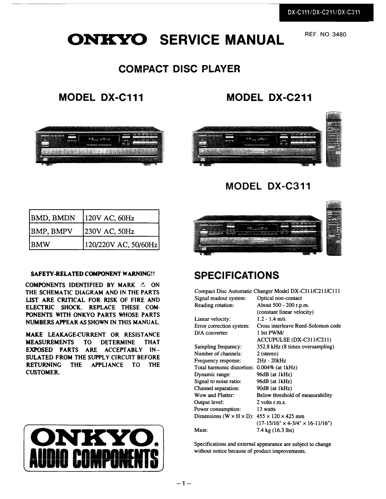 Onkyo DXC-311, DXC-211, DXC-111 Service Manual