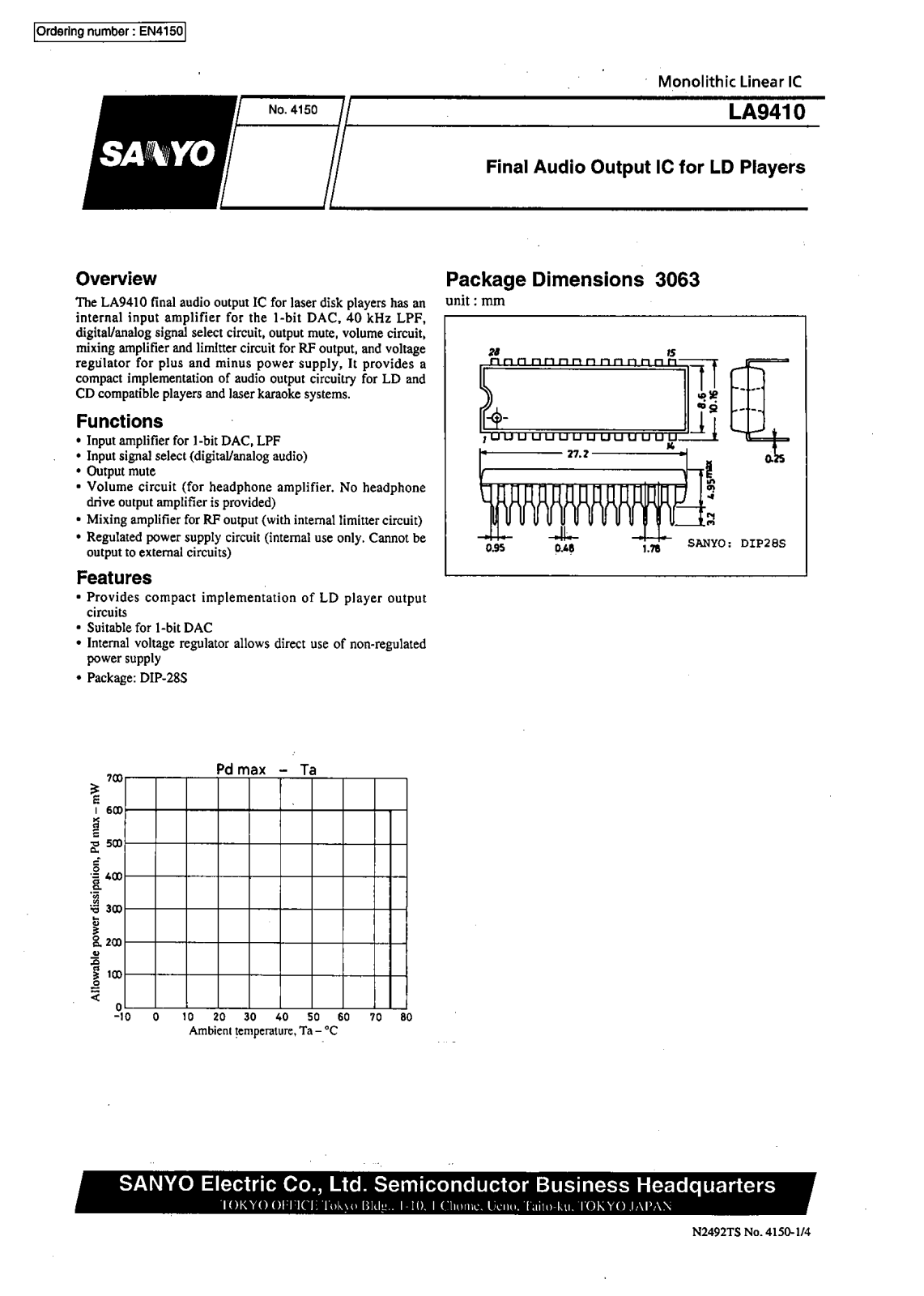 SANYO LA9410 Datasheet