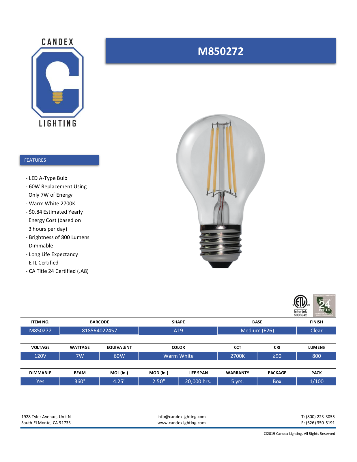 Candex Lighting CNDX1003 Specifications - ManualMachine.com