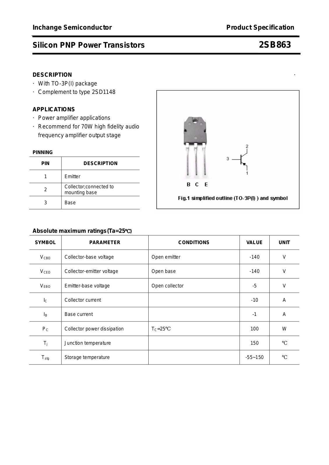Datasheet 2SB863 Specification - ManualMachine.com