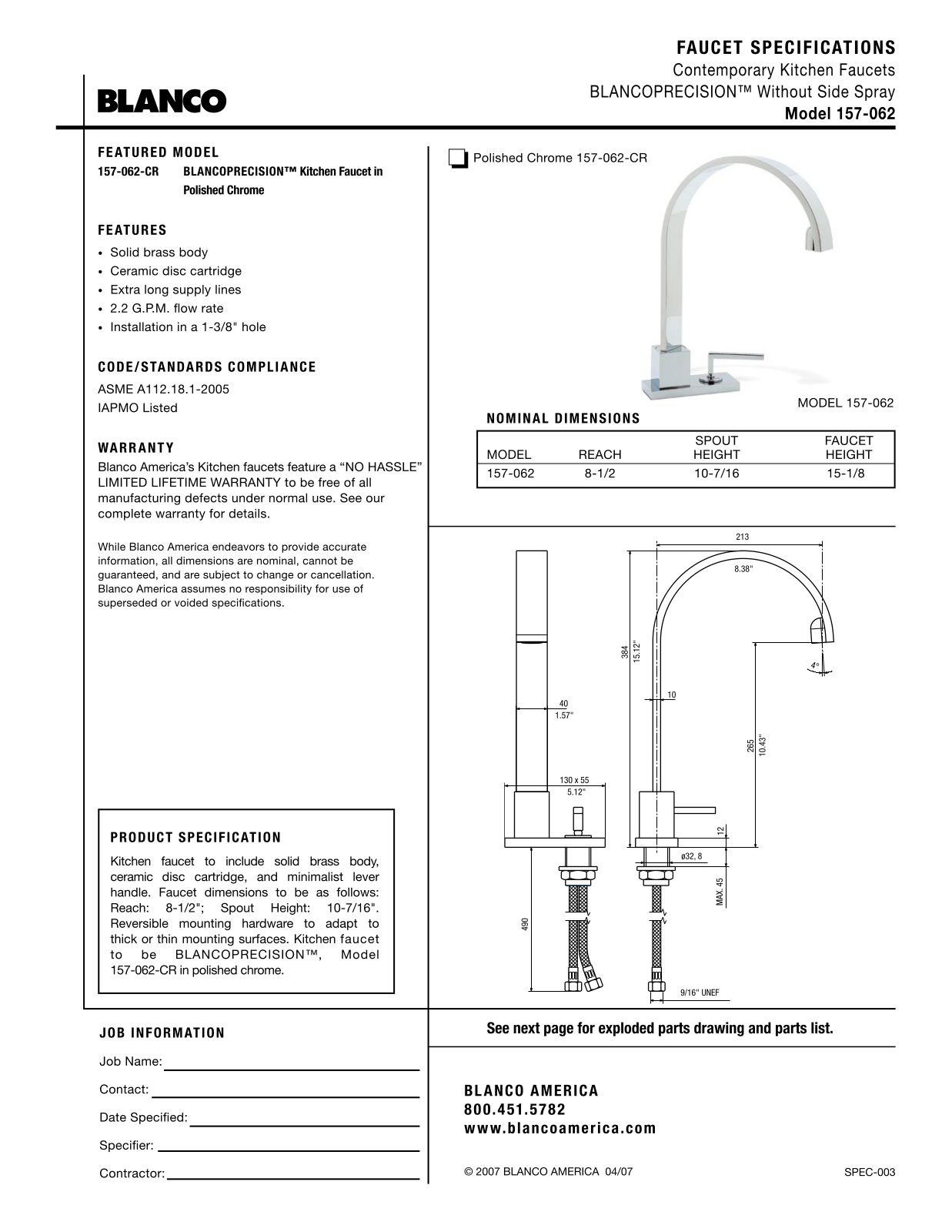 Blanco 157-062 User Manual