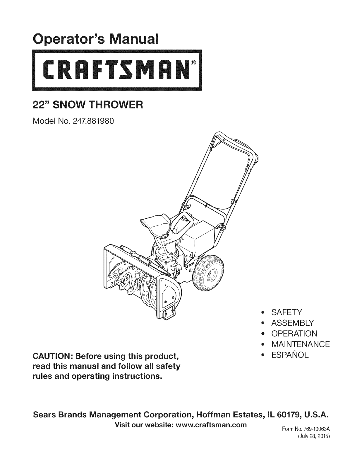 Craftsman 247881980 Owner’s Manual