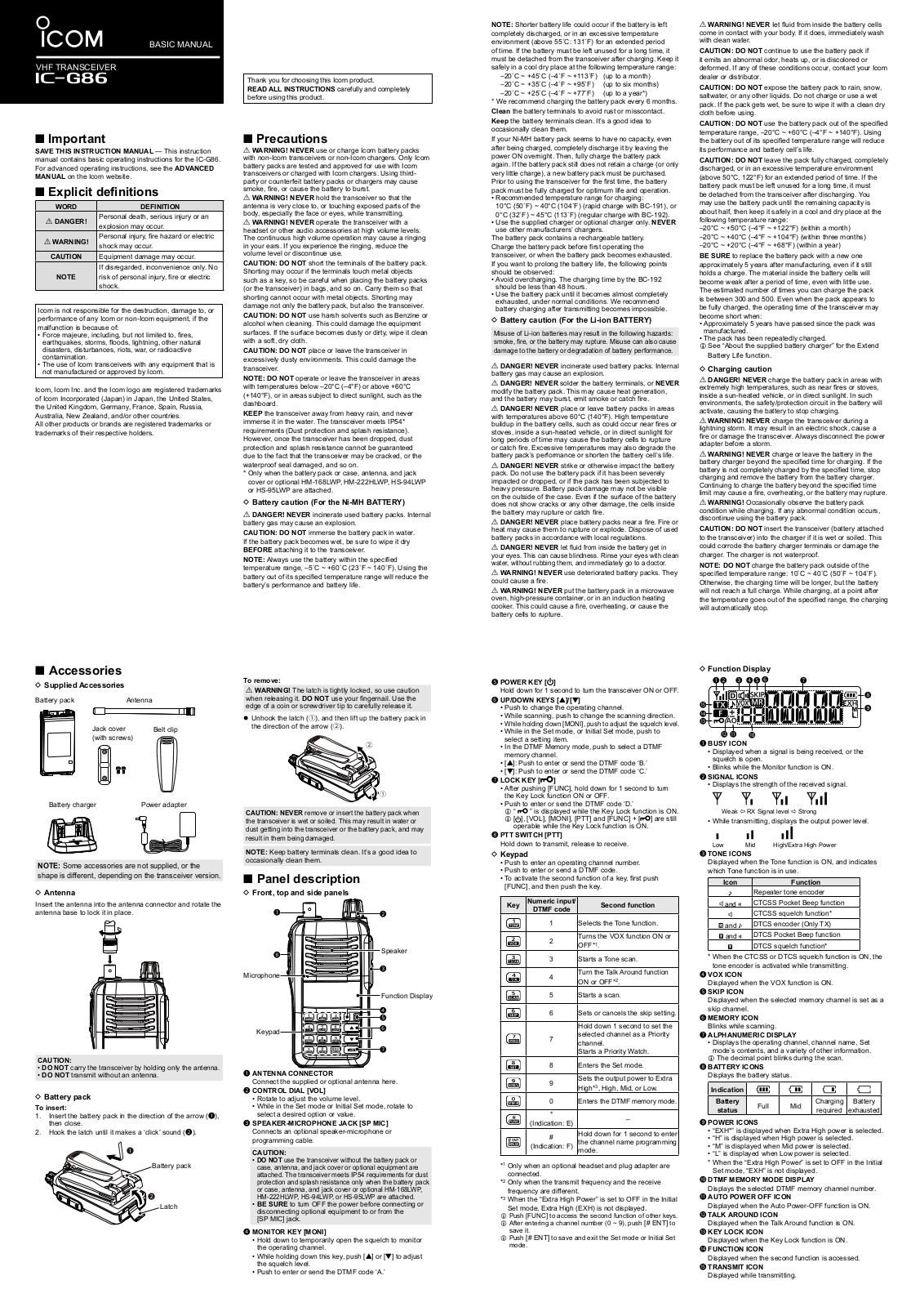 ICOM IC-G86 INSTRUCTIONS - ManualMachine.com