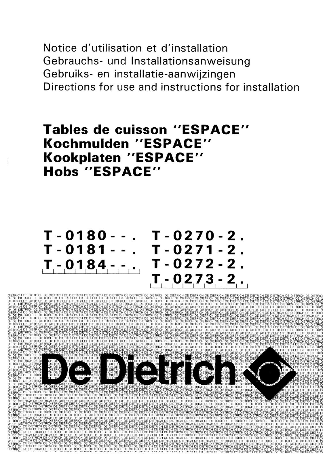 De dietrich TB0270F2N, TM0270F2B, TM0181U2, TM0180F2, TM0181F2 User Manual