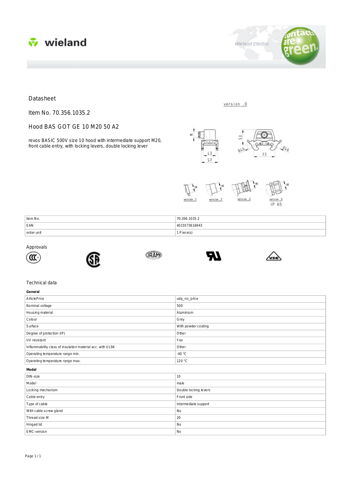Wieland 70.356.1035.2 Data Sheet - ManualMachine.com