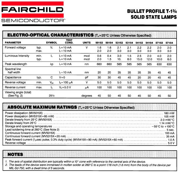 Fairchild Semiconductor MV50152, MV53154, MV54152, MV57152, MV57154 Datasheet