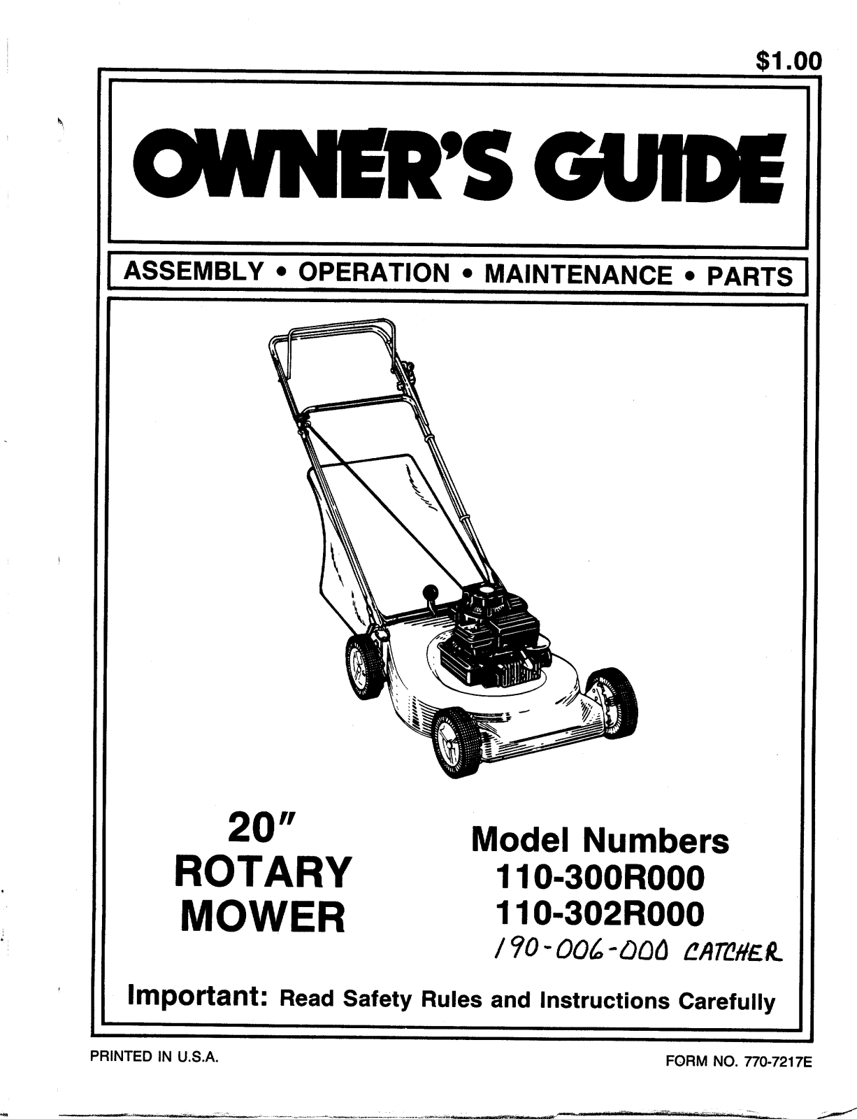 MTD 110-300R000, 110-302R000 User Manual