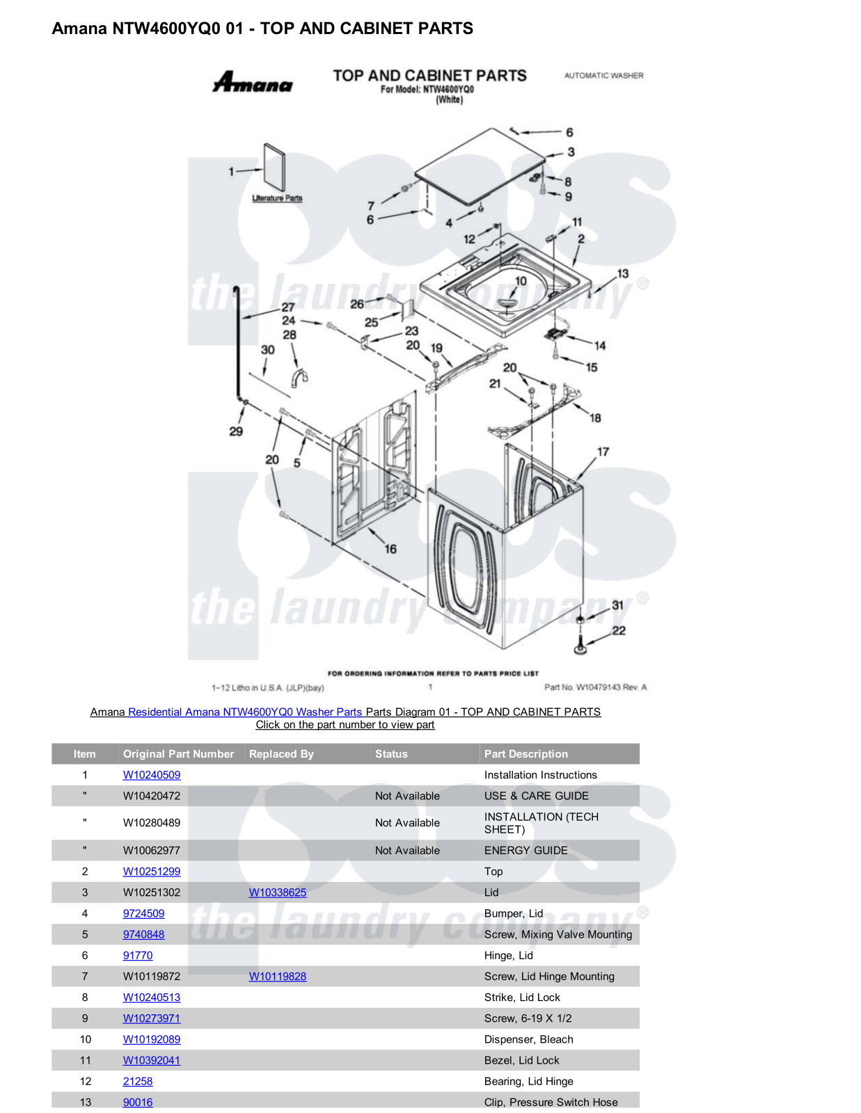 Amana NTW4600YQ0 Parts Diagram