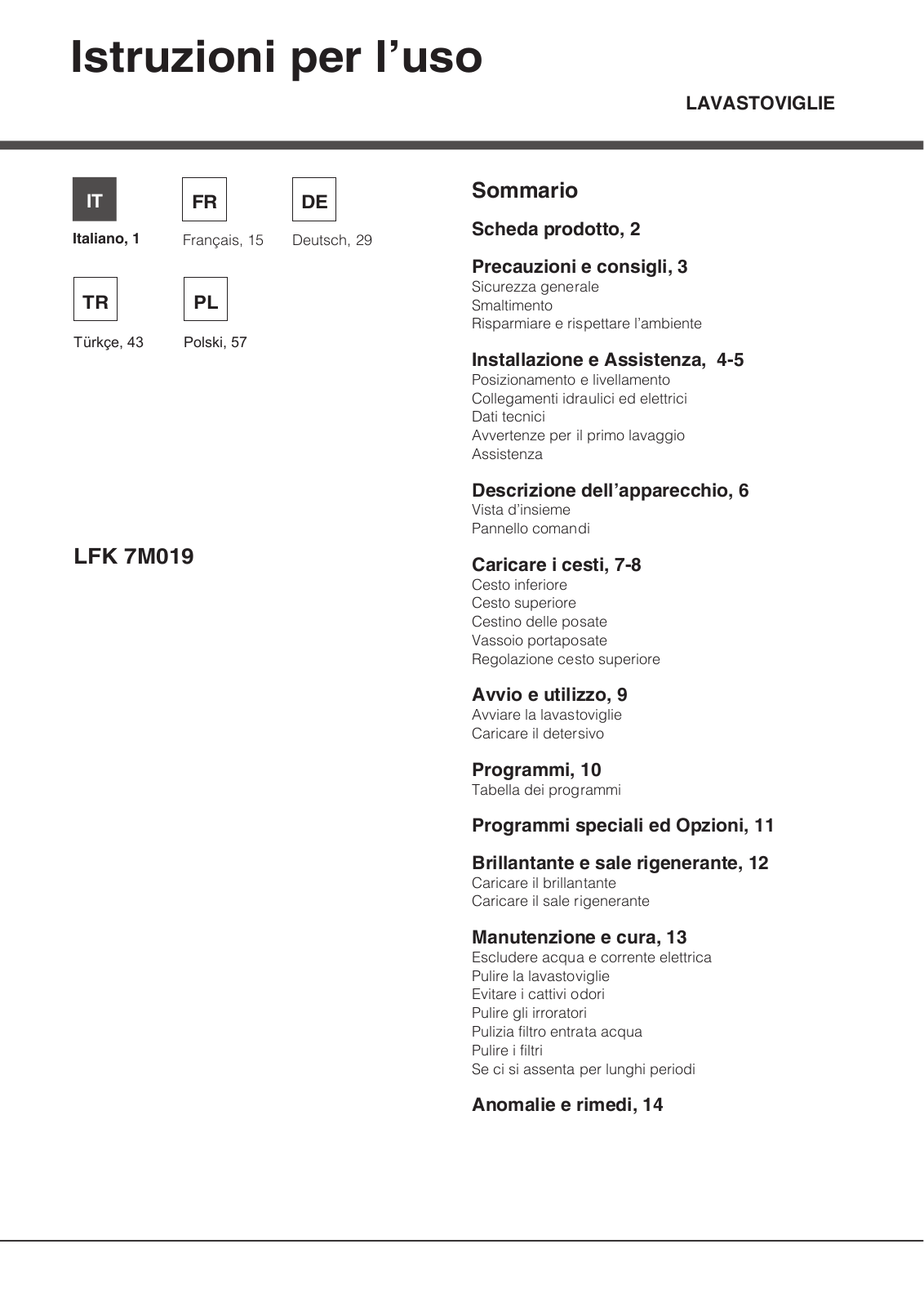 Hotpoint LFK 7M019 X EU, LFK 7M019 EU User Manual