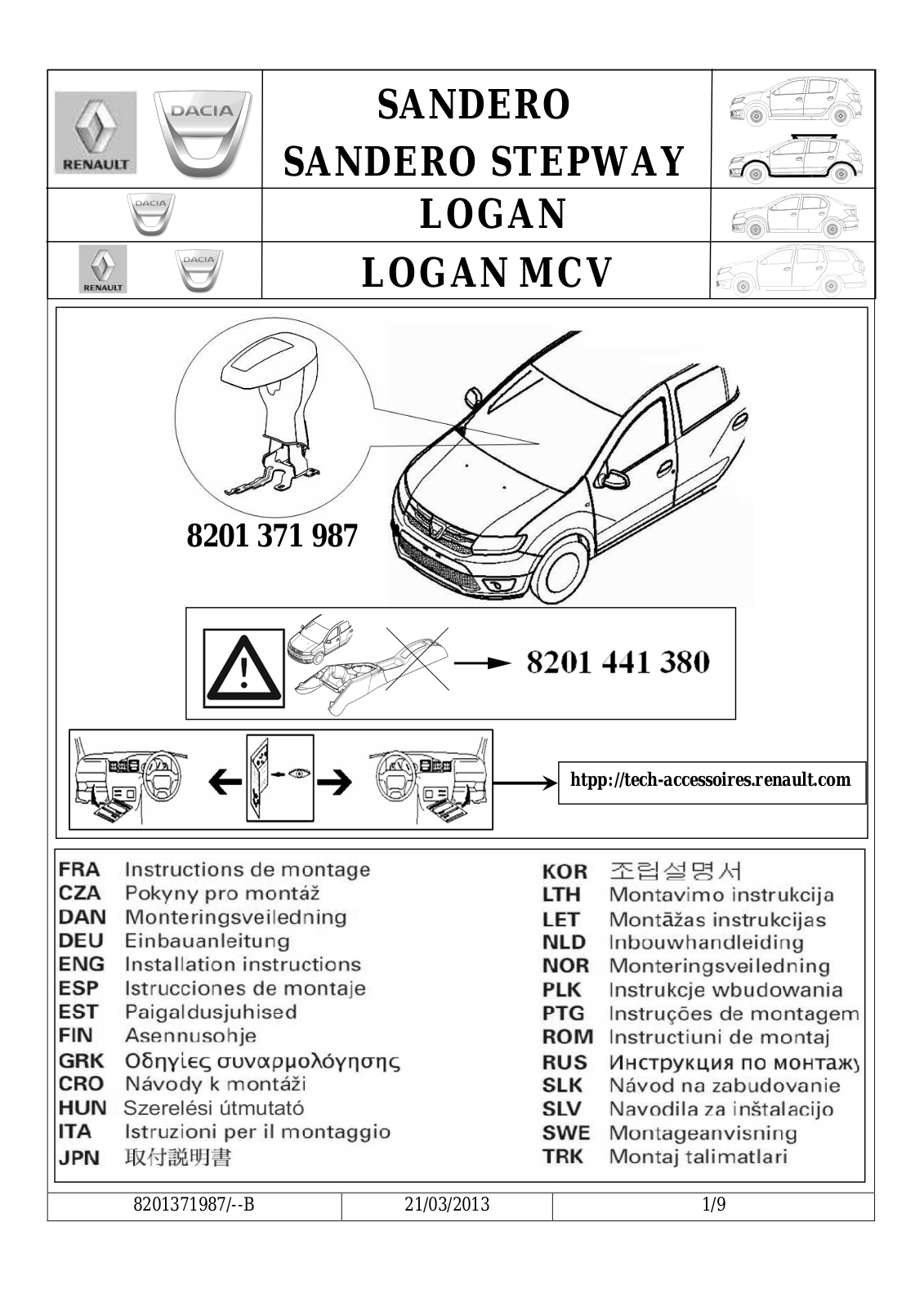 Dacia Sandero 2013 User Manual