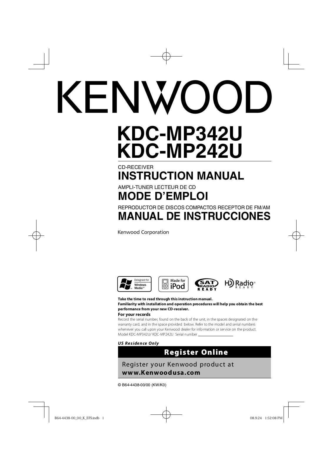 Kenwood KDC-MP342U, KDC-MP242U User Manual