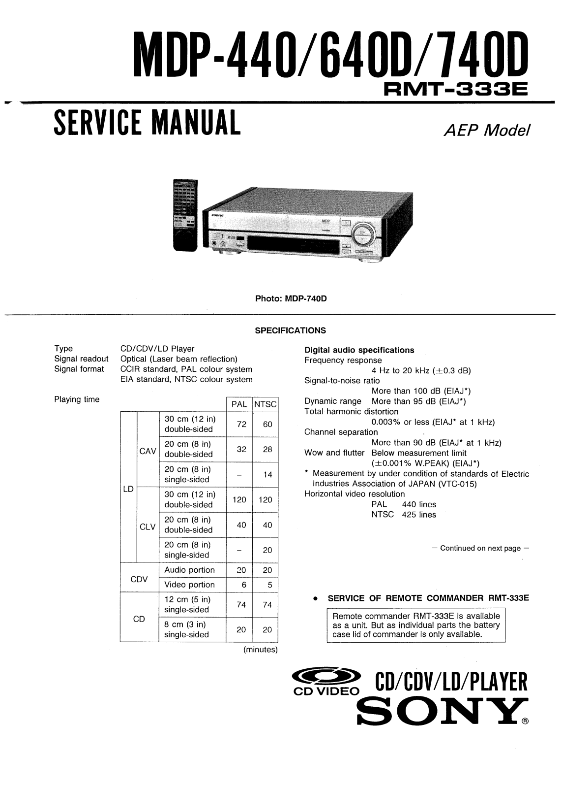 Sony MDP-440, MDP-640-D, MDP-740-D Service manual