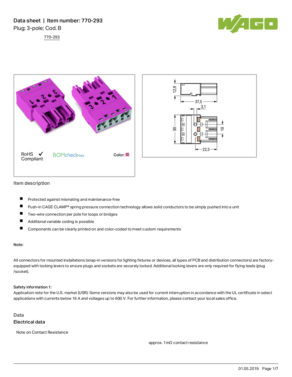 Wago 770-293 Data Sheet