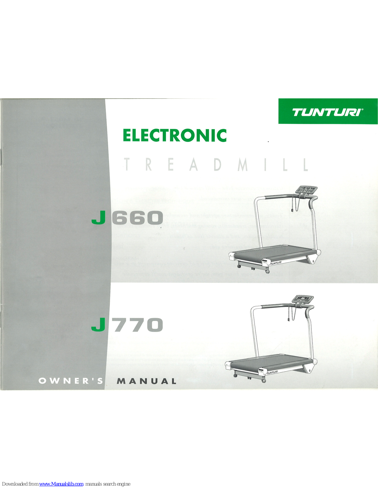 Tunturi ELECTRONIC J770, J660 Owner's Manual