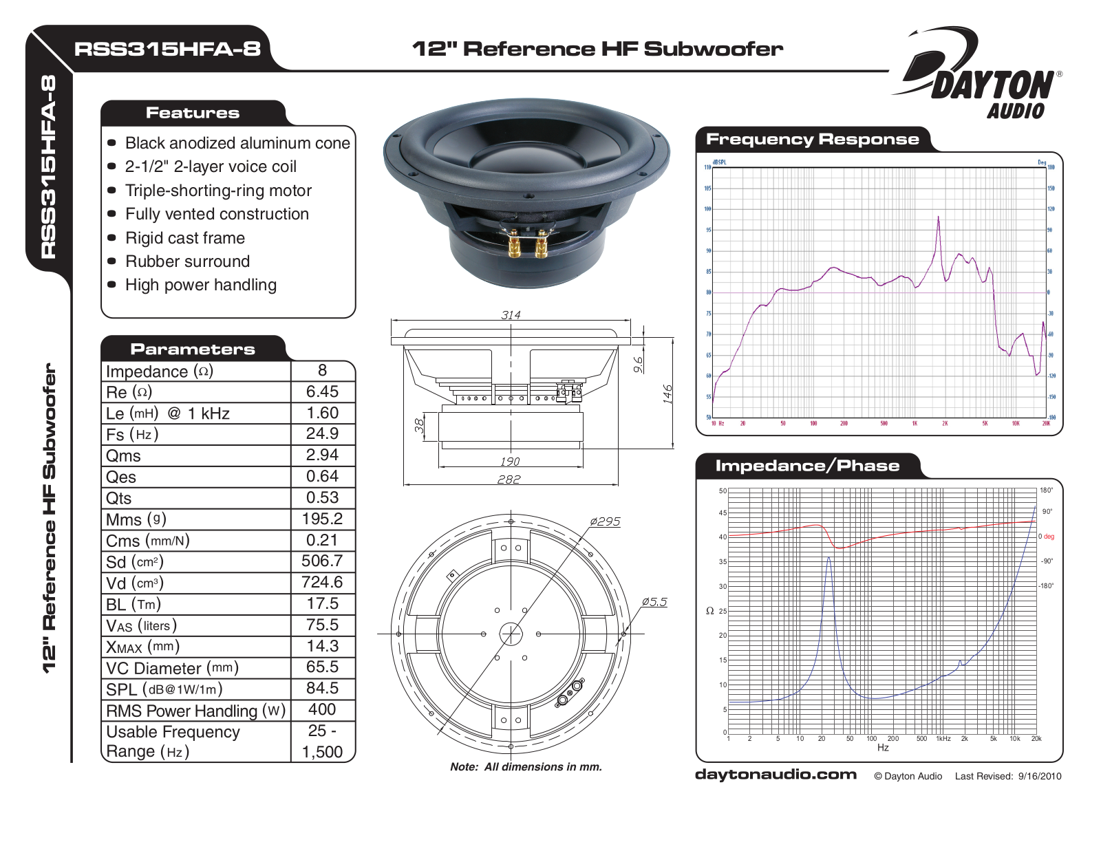 Dayton RSS315HFA-8 User Manual