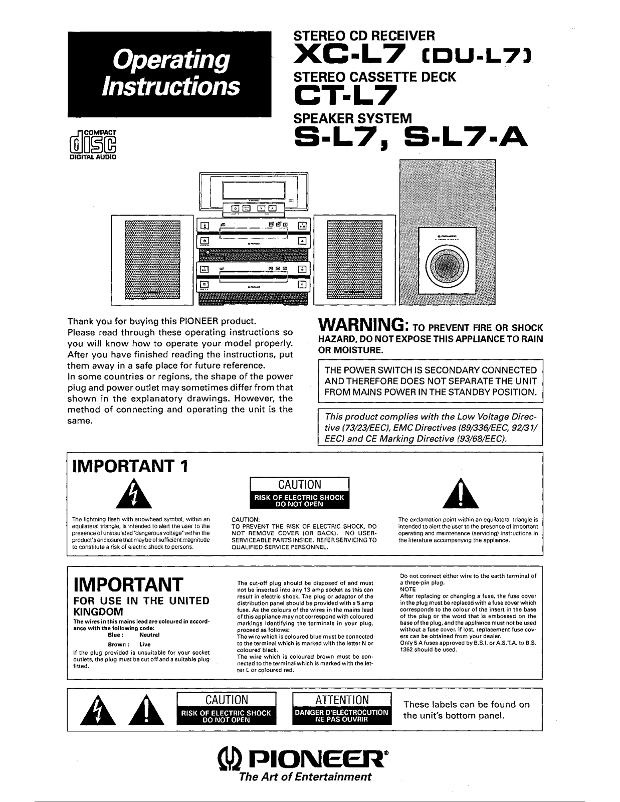 Pioneer CT-L7, S-L7V, S-L7V-A, XC-L7 Manual