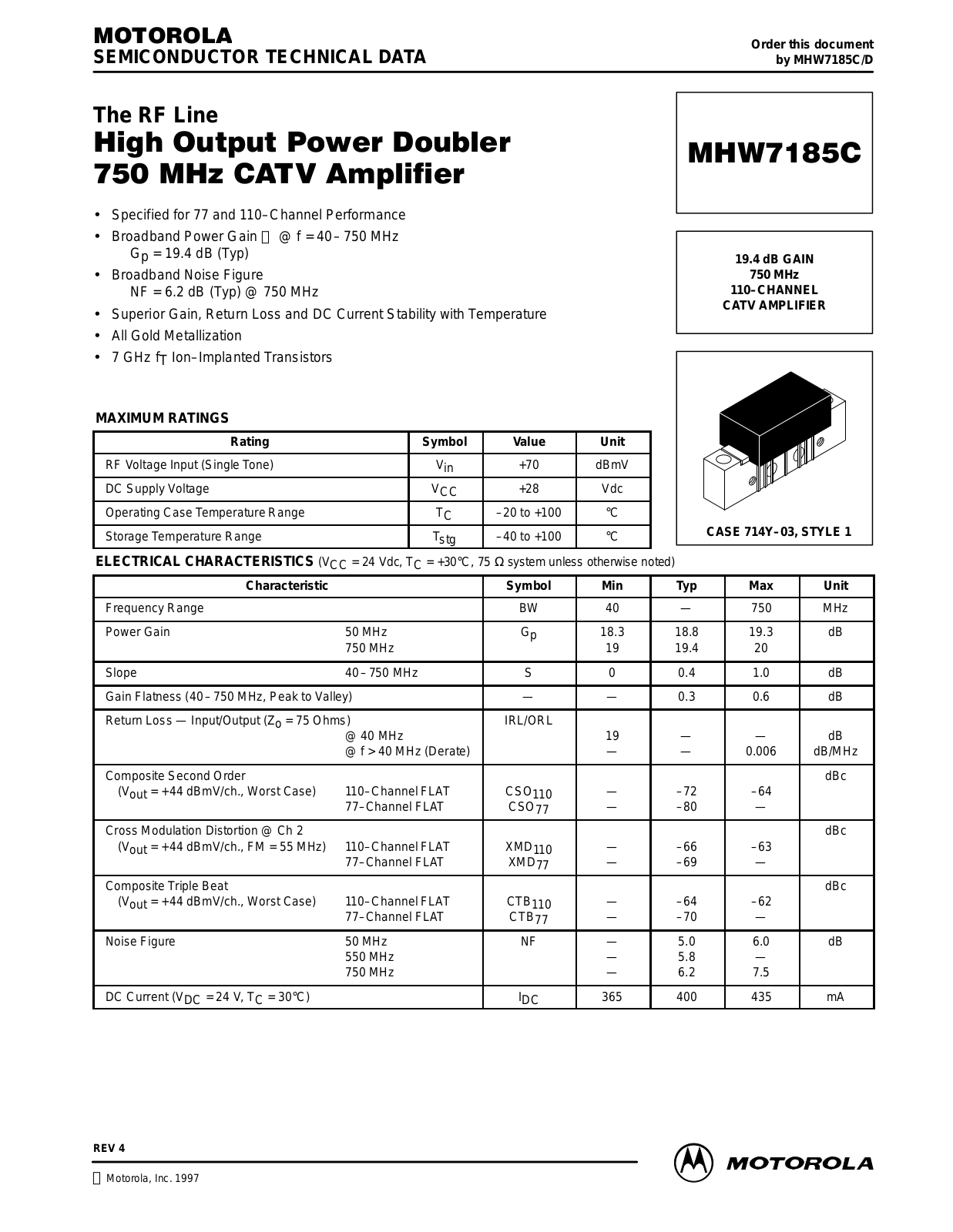 Motorola MHW7185C Datasheet