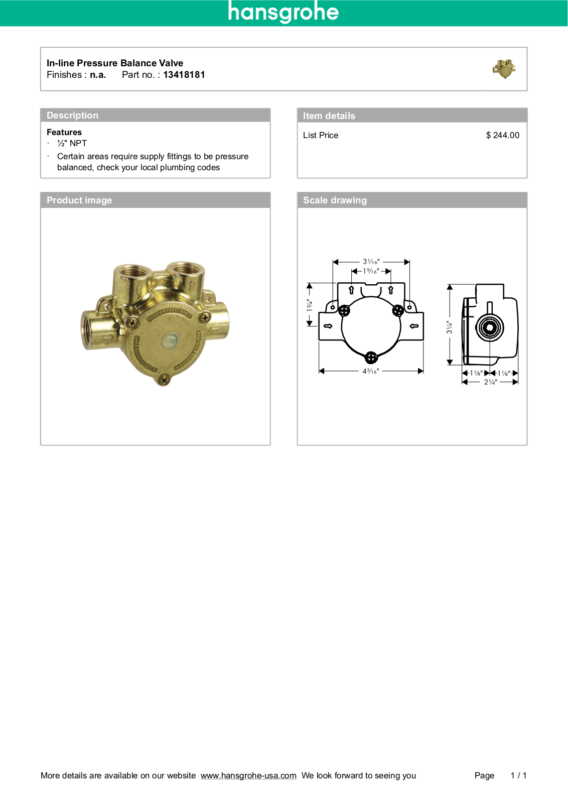 Hansgrohe HAN1282 Specifications - ManualMachine.com